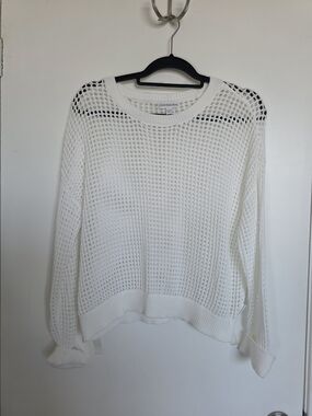 Calvin Klein White Open-Weave Crewneck Sweater